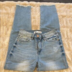 Blue Ankle Cropped Jeans with Distressed Details